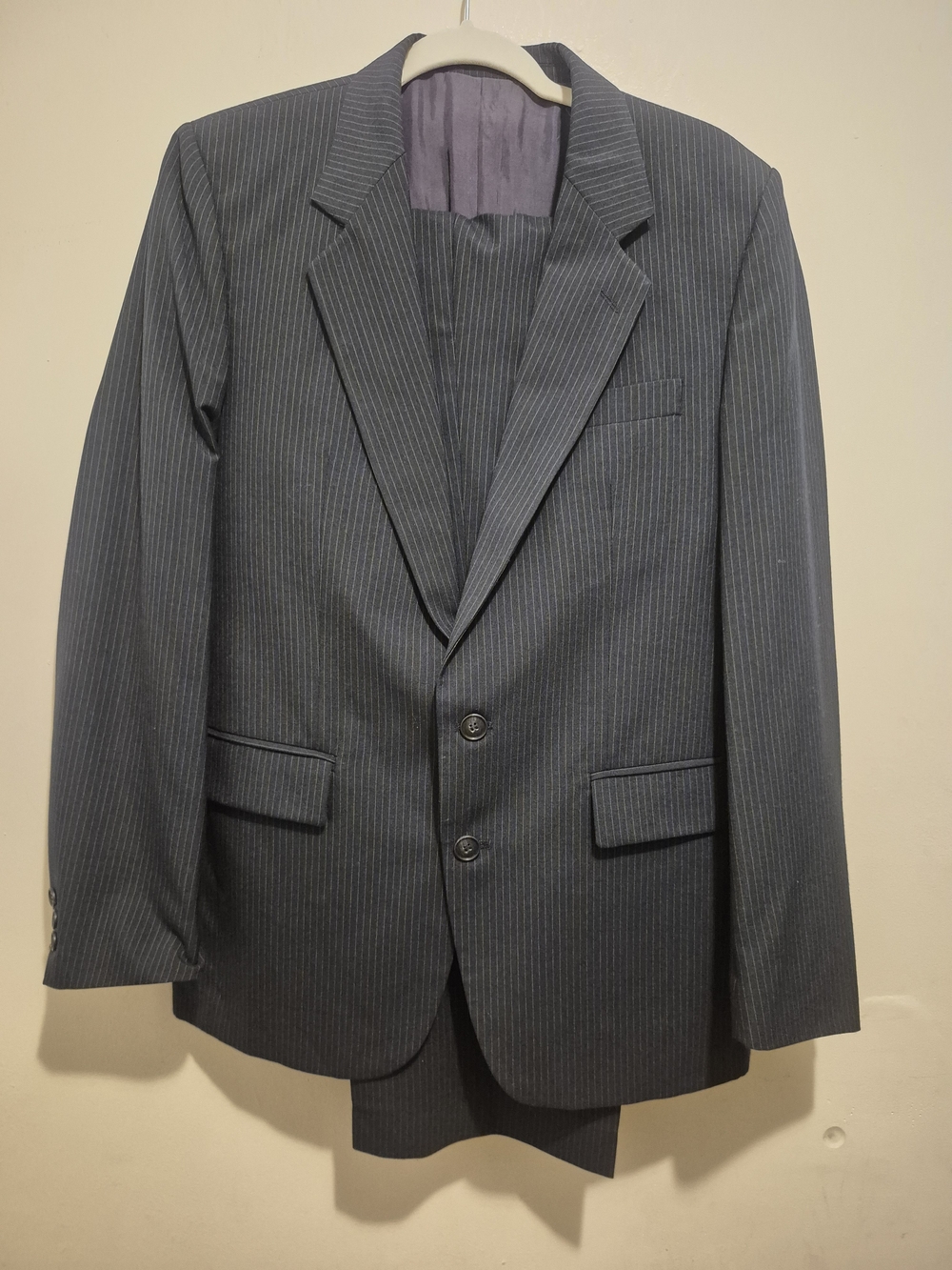Vintage Men's Navy Pinstripe Two-Button Suit Jacket and Pants
